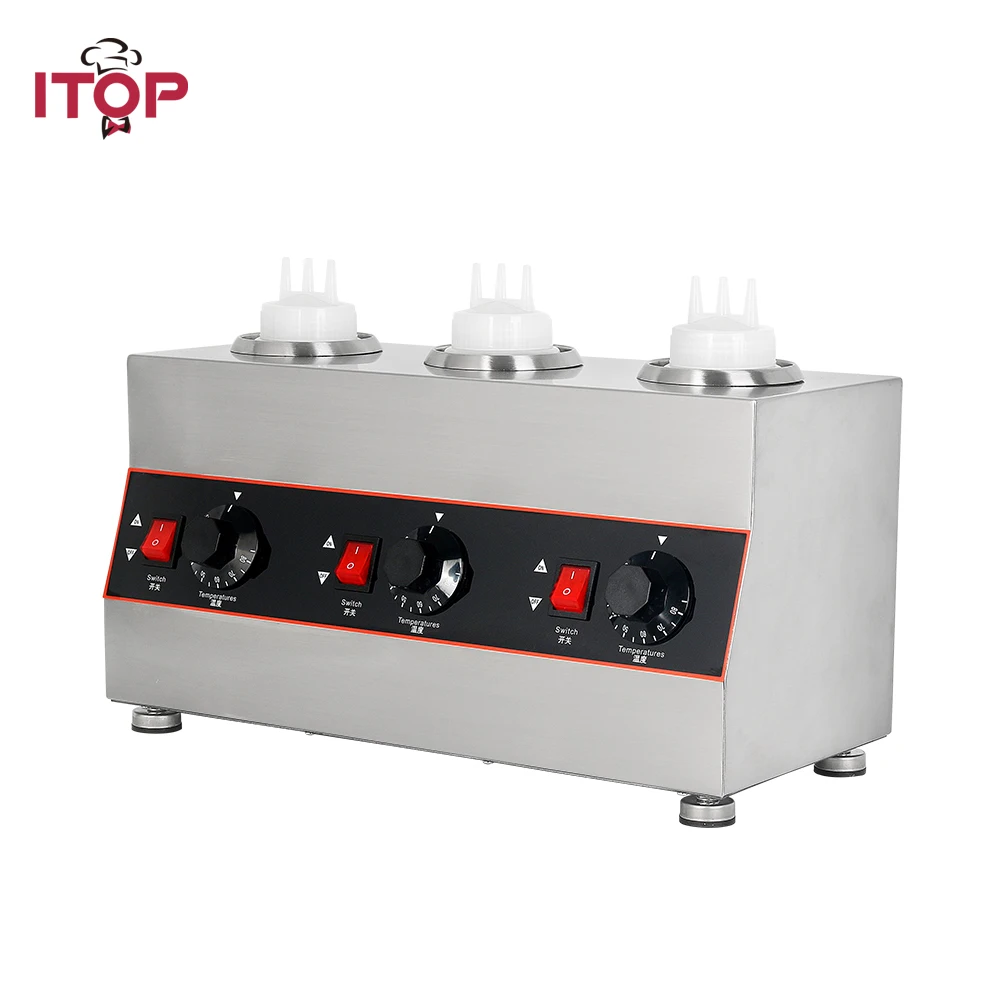 ITOP Commercial Chocolate Heater Sauce Warmer Electric Stainless Steel 1/2/3/4 Bottles Soy Jam Heater Filling Machine 1