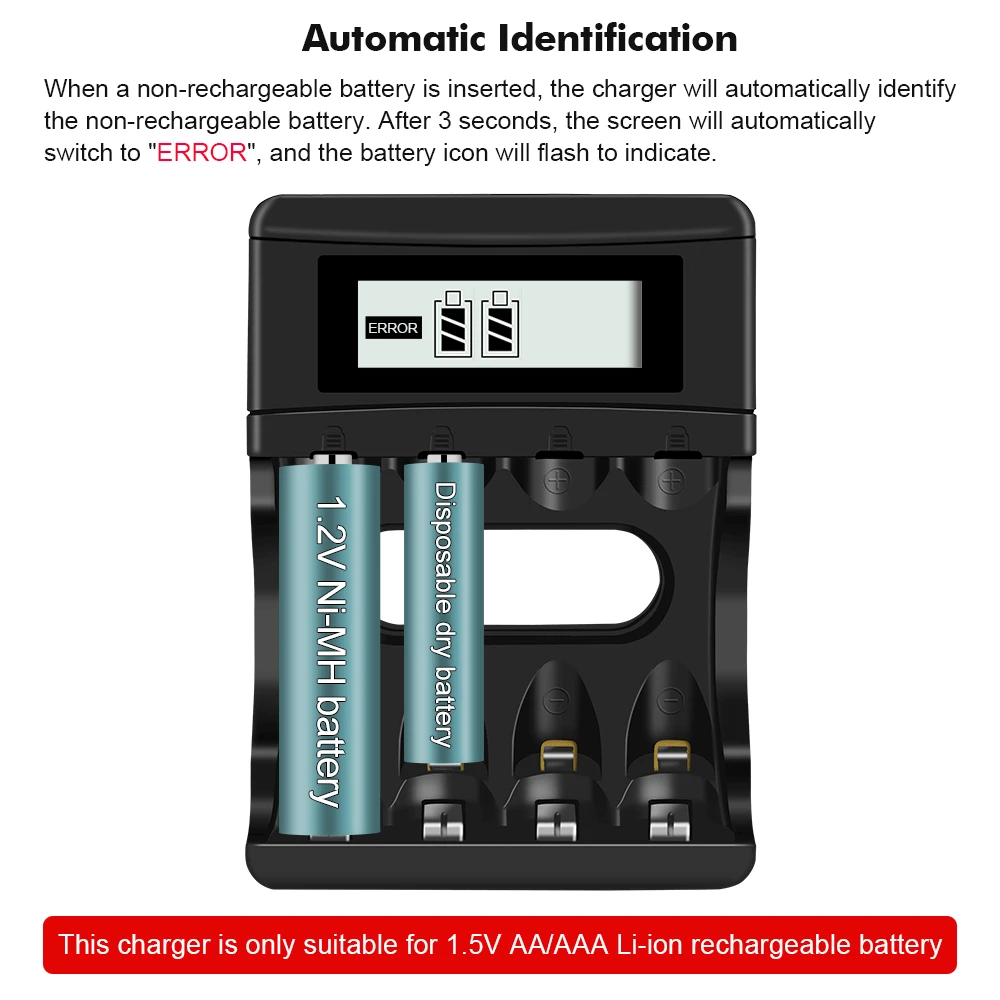 4 Slots LCD Display Smart Battery Charger for 1.5V AA AAA Lithium Li-ion Li ion Liion Rechargeable Battery charger adapter battery charger power supply adapter fast charger battery charger adapter