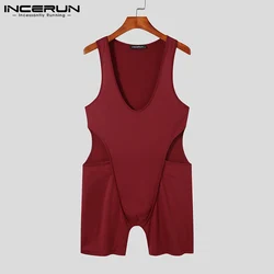 Men's Well Fitting Homewear Stylish Onesies Furnishing Side Hollow Rompers Casual Loungewear Simple Jumpsuits 2021 S-5XL INCERUN
