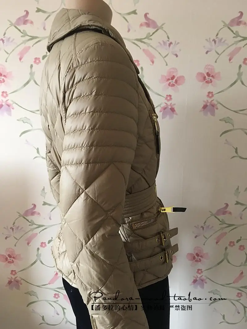 Новые модные теплые пуховики на молнии с отворотным воротником, женские зимние теплые пуховые пальто с поясом F530, Прямая поставка
