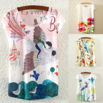 

Summer Casual Print Tshirt Fashion Womens Korean Clothes O-Neck Solid Color Short Sleeve Print Tee Casual Top Camiseta Mujer#C12