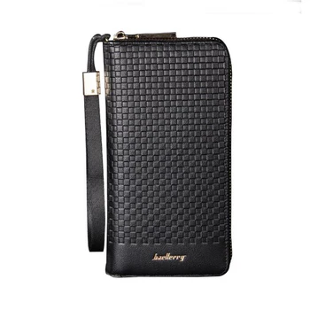 

Baellerry Big Capacity Wristlet Clutch Wallets Men PU Leather Zipper Cell Phone Long Wallet Man Embossed Card Holder Male Purse