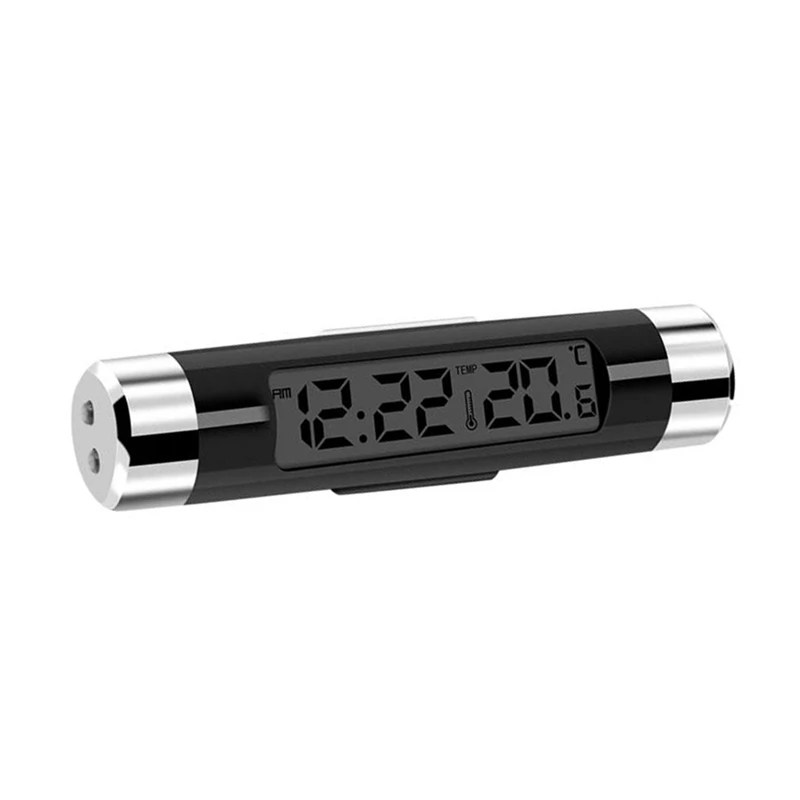 Car Auto LCD Display 2 in 1 Mini Car Digital Clock Thermometer Time Monitor Portable Electronic Clip-On LED Backlight Only Celsius 