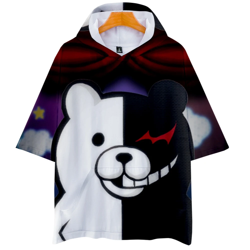 Японские костюмы для косплея Danganronpa Monokuma футболка с коротким рукавом Толстовка для мужчин и женщин триггер счастливый хаос карманный черный белый медведь