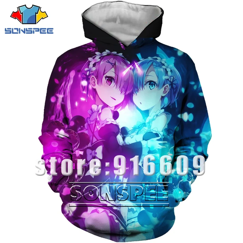 16 Унисекс Модный 3D принт Re: zero Твин горничной Рам худи rem Повседневный пуловер Толстовка аниме Твин горничной Harajuku рок толстовка с капюшоном - Цвет: 16