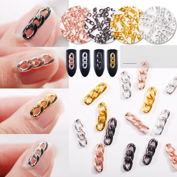 

Hot Fashion Three Link 4 Color 3D Gold Silver Nail Metal Steel Ball Chain Punk Style UV Gel Polish DIY Nail Art Decoration 2020