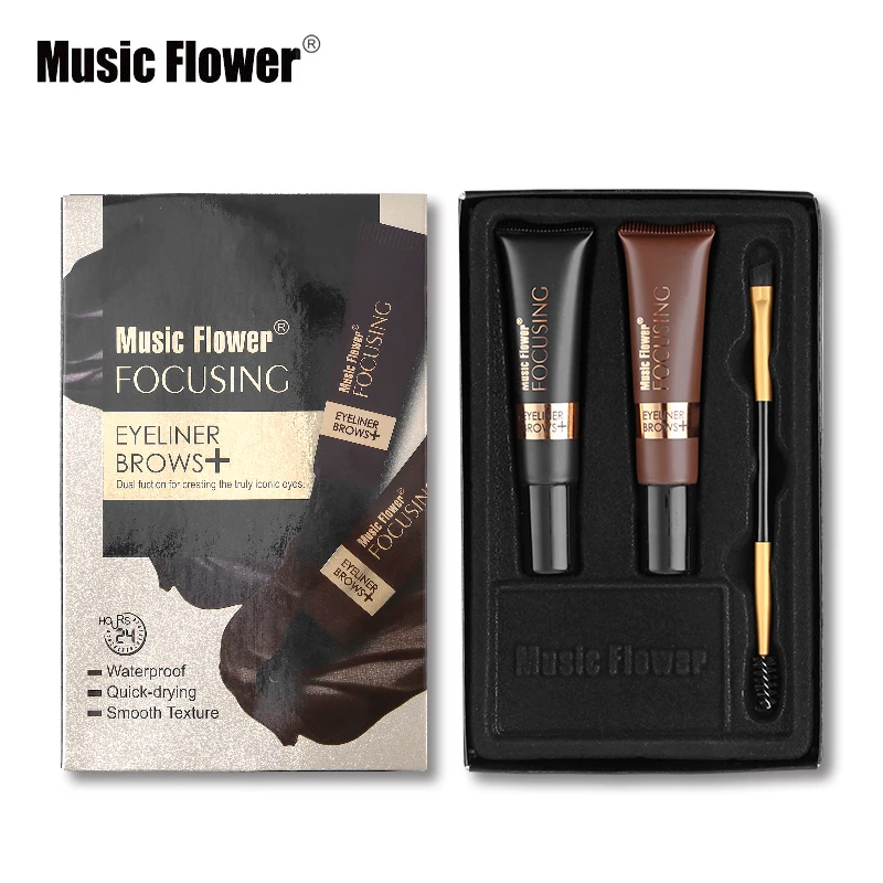

2Pcs/lot Music Flower Daul Focusing Eye Brow Gel+Eyeliner Cream Eyebrow Tint Waterproof Quick-dry Eye Make Up Brush Makeup Set