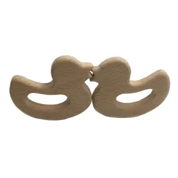 

DIY Cartoon Mandarin Duck Natural Beech Woode teether Pacifier Chain 3C Safety Certification Wooden Baby Teether Toy for Newborn