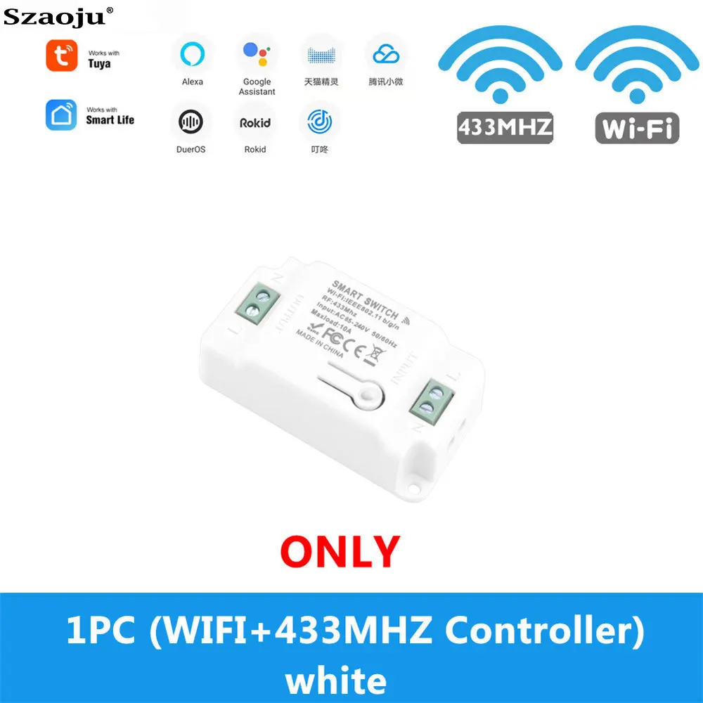 

Szaoju Tuya Smart Life Switch APP WiFi + RF 433Mhz Relay Timer Module FOR Google Home Amazon Alexa Switch LighT lamp 110V 220V
