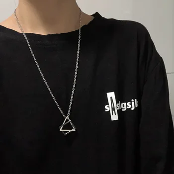 

Japanese Korean INS Hip Hop Creative Geometry Necklace Men and Women Non-mainstream Design Titanium Steel Non-Fading Pendant Fas