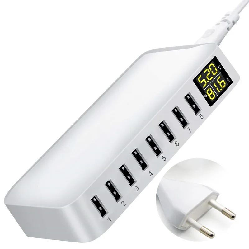 5 в 2.4A 8 портов Мульти USB зарядное устройство ЖК цифровой дисплей Быстрая Зарядка