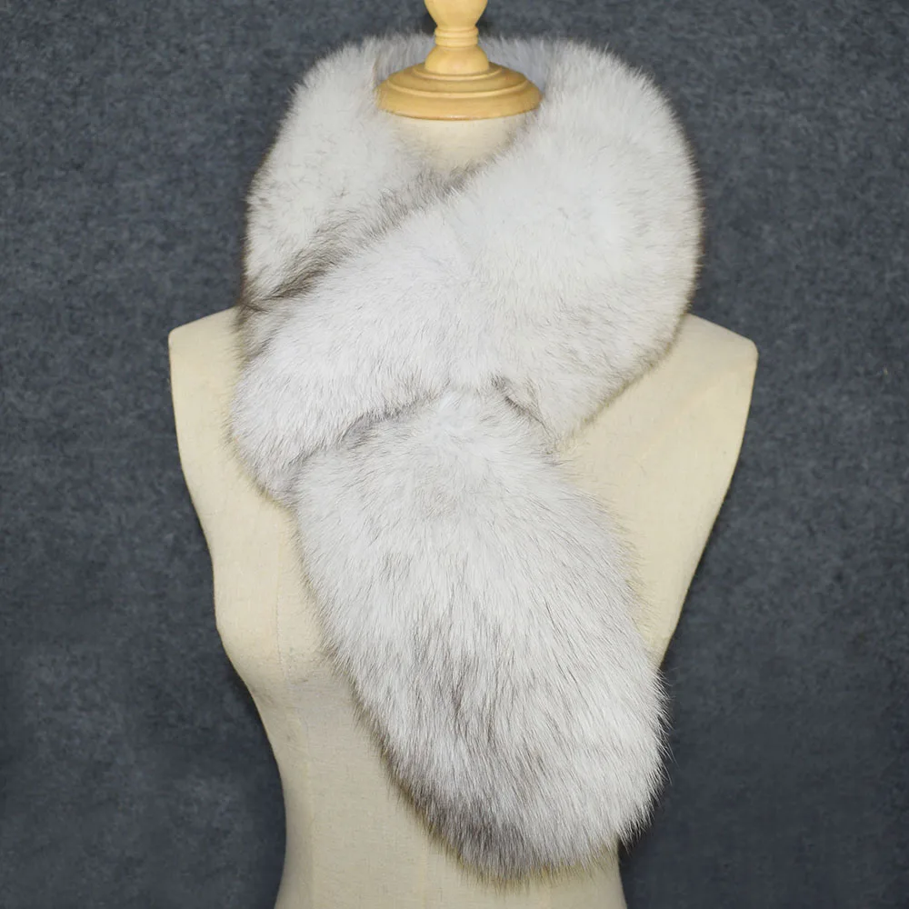 natural blue fox MS. Minshu шарф из натурального Лисьего меха полный мех толстый и теплый зимний шарф мягкий женский лисий мех шарф воротник - Цвет: natural blue fox