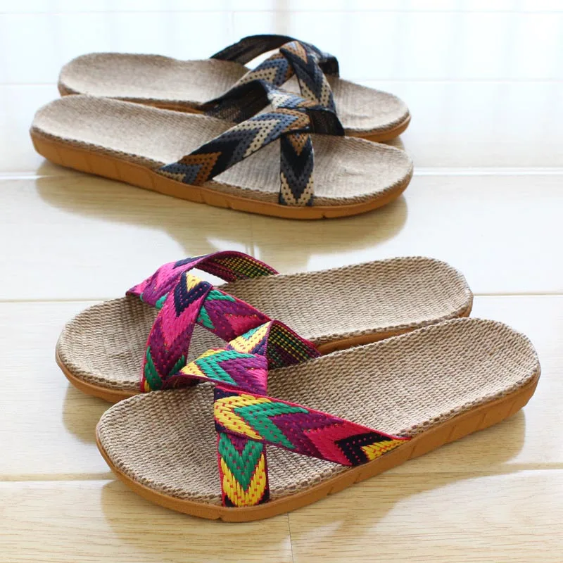 

Men Women Linen Woven Breathable Slippers Home Indoor Non-Slip Slippers for Summer C55