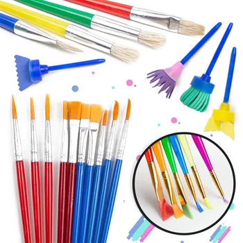 

34Pcs/Set Children Paint Brushes Set Artist Paint Brushes Set with 6 Palettes for Watercolor Acrylic Oil Paintings @M23
