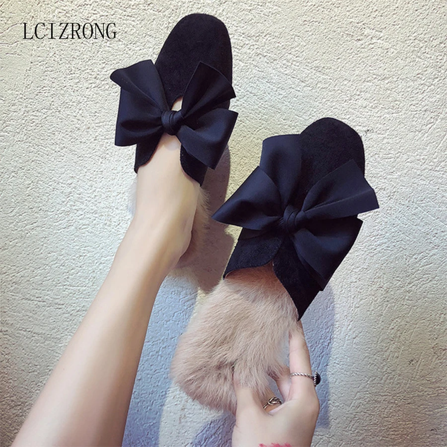 

Luxury Satin Home Slippers Women Winter New Plush Ladies Cute Bow Slipper Warm Indoor and Outdoor High Quality Flat Shoe