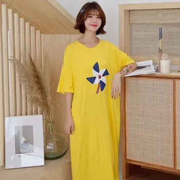 

Plus Size Nightdresses Summer Round Neck Half Sleeves Dress Sweet Cute Cartoon Sleepwear Loose Comfy Women Home Wear