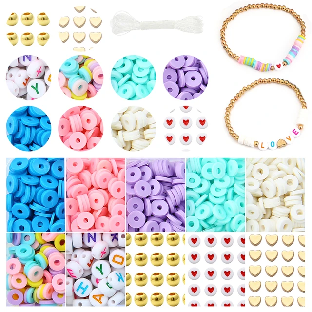 1160pcs/box 6mm Flat Round Polymer Clay Beads Plastic Alphabet Letter Heart  Star Beads Set Elastic