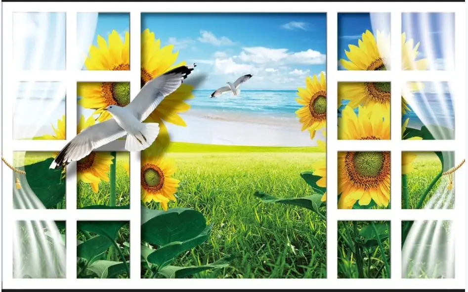 

Custom photo wallpapers 3d murals wallpaper for walls Sunflower seagull out window scenery TV background wall papers home decor