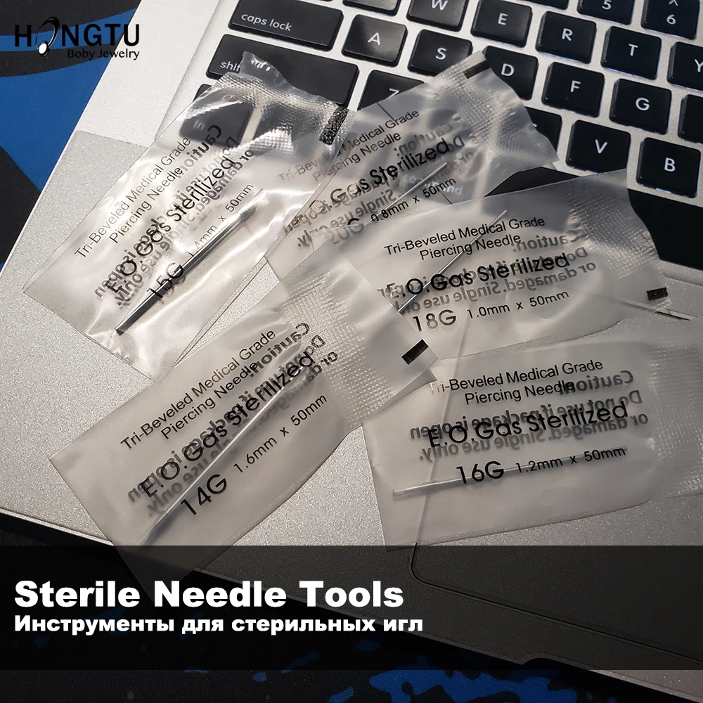 5pcs/lot Steel Needle Piercing Tattoo Needles Lot Nose Lip Ear Navel Sterile Needle Tools 14G 16G 18G 20G Body Jewelry Pieacing