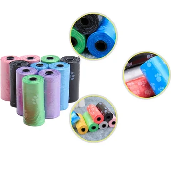 

10 Rolls = 150 Pieces Breakable Dog Waste Kak Bag With Paw Printing Doggy Bag Shit Picking Bags 6 Colors Toilet For Dogs