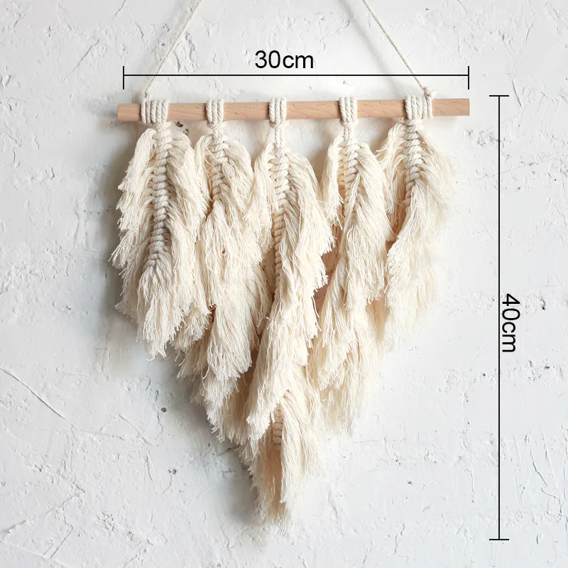 Suspension murale 3 feuilles/plumes en macramé – Mes cadeaux personnalisés