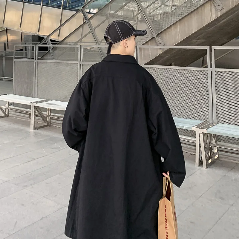 Men Long Trench Coats Autumn Korean Handsome Turn Down Collar Outerwear Solid Leisure Loose Streetwear New Design Windbreaker trench coat,casual men jacket