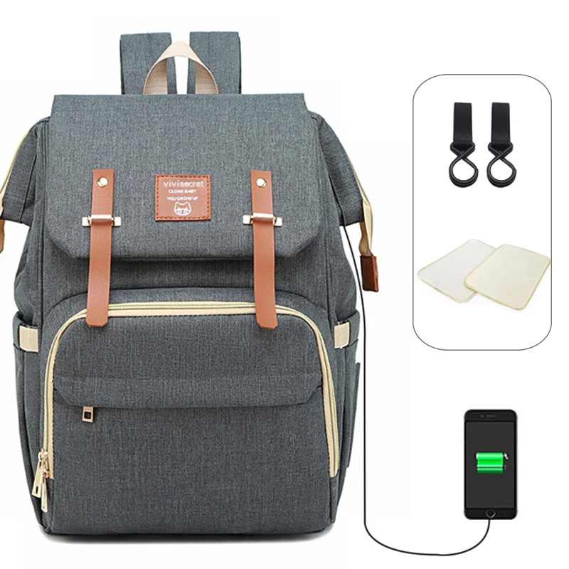 

Large Capacity Diaper Bag With USB Interface Fashion Travel Backpack for Mom and Dad Solid Mummy Bags Stroller Organizer Bag