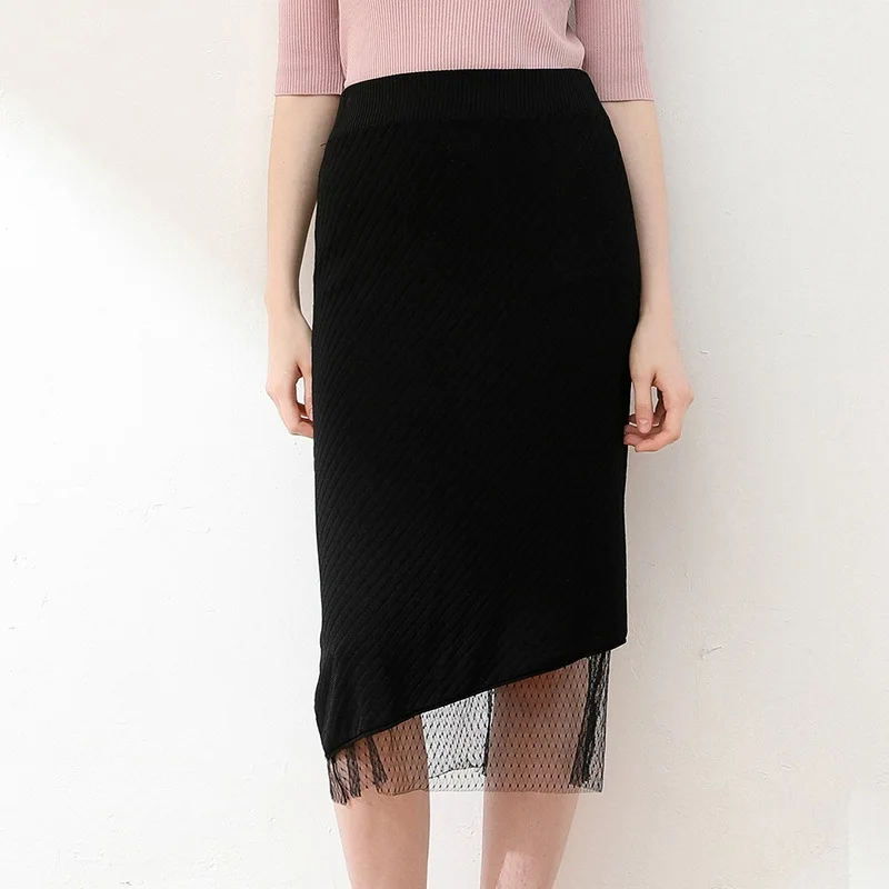 

Gauze Skirt Summer 2020 New Style High-waisted Irregular Double-Sided Wearable Mid-length Twill Lace Knitted Dress