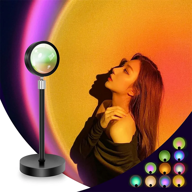 Sunset Light Projector Rainbow Projection Lamp 16 Static/4 Dynamic Colors USB Night Romantic Floor Lamps For Bedroom Decor | Освещение