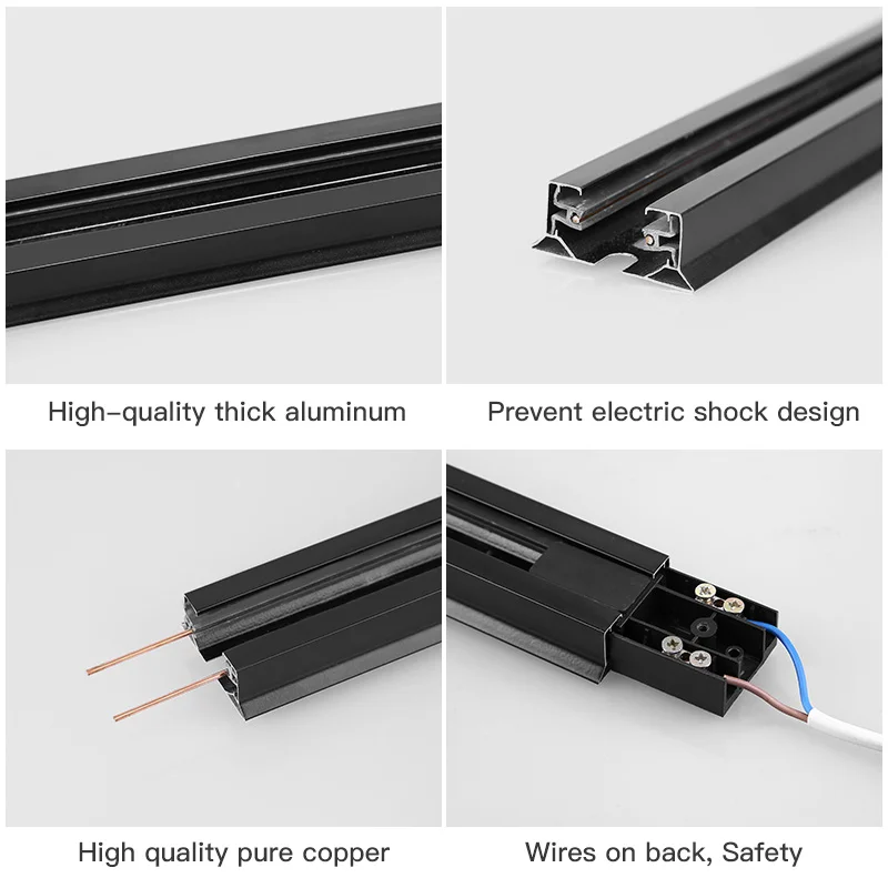lot led track light Fitting Aluminum track Rail 0.5m 1m black white straight L cross connector jointer for 2 wire track light 5