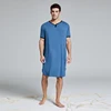 Robe de nuit en coton à manches courtes pour hommes, Vintage, pyjama, col rond, poches, couleur unie, Kaftan, Robes de bain, vêtements pour la maison, M-3XL ► Photo 3/6