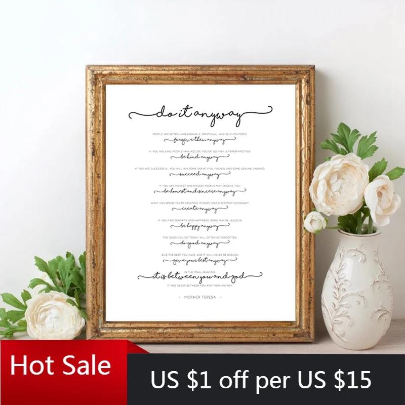 Bible Inspiring Art Print Mother Teresa Poster Do it anyway Gandhi Quote Christian Canvas Painting Picture Home Wall Decor | Дом и сад