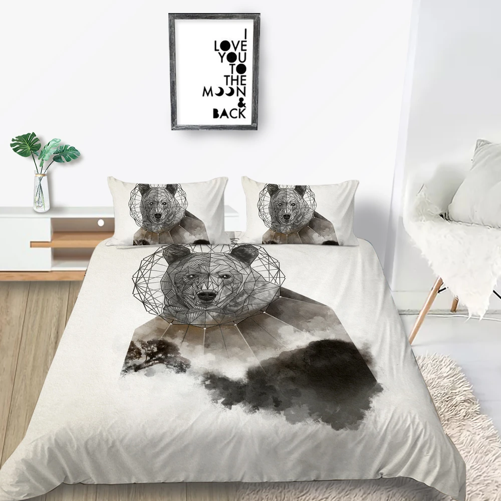 Bear Bedding Set Single Fashionable Cool 3d Geometric Duvet Cover Gray King Queen Twin Full Double Unique Design Bed Set Bedding Sets Aliexpress