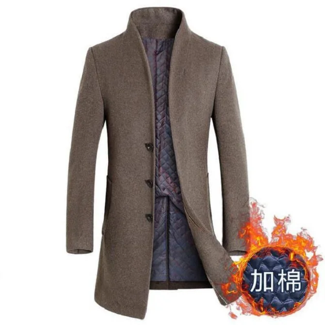 Новое модное зимнее мужское шерстяное пальто, зауженное Мужское пальто средней длины и однотонные куртки, мужское шерстяное пальто, куртки