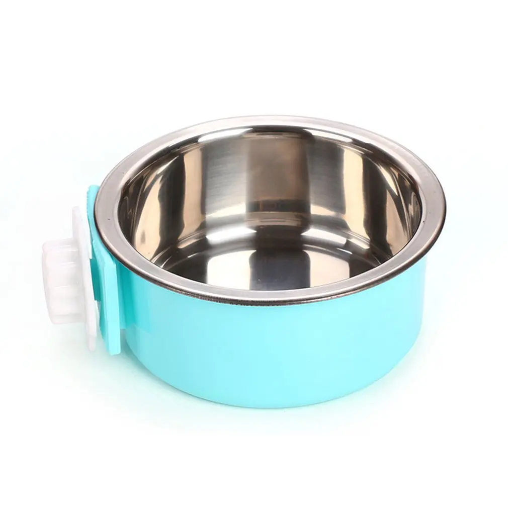 Blue double bowl Миска для домашних животных Подвеска конфеты Нержавеющая сталь миска для собаки, домашних животных кошачья миска с фиксированным клетка с двумя чашами с одной чашей Универсальный - Цвет: Blue double bowl
