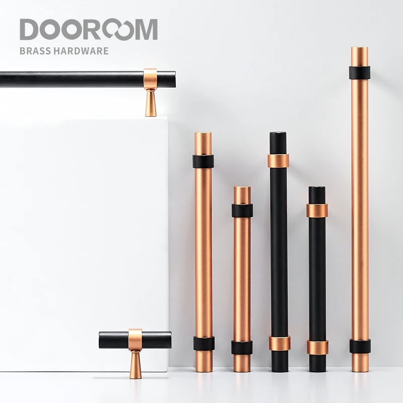 Dooroom Brass Furniture Handles Modern Copper Black Pulls Cupboard Wardrobe Dresser Shoe Box Drawer Cabinet Handles Knobs