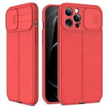  Slide Camera Lens Protection Case For iPhone 14 13 12 11 Pro Max XR XS X 6 7 8 Plus Mini Leather Texture Cooling Soft Back Cover 