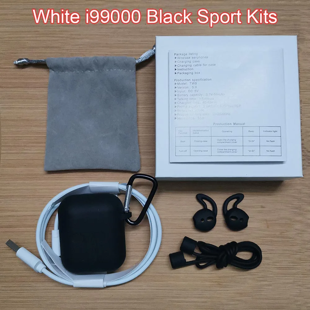 I99000 Tws Air 2 Смарт сенсор беспроводной Bluetooth наушники раздвижные регулировки громкости 8D Super Bass PK i50000 i9000 i90000 Pro MAX TWS - Цвет: Black case kits