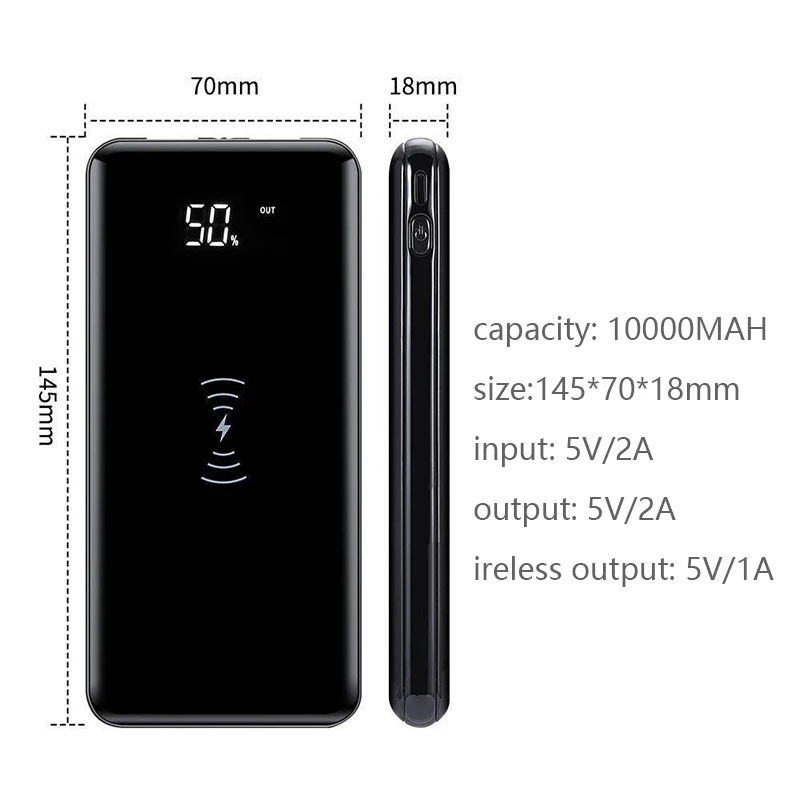 Беспроводное зарядное устройство QI, внешний аккумулятор 10000 мАч для Xiaomi Mi, iPhone, повербанк, беспроводное быстрое зарядное устройство, внешний аккумулятор, портативный внешний аккумулятор