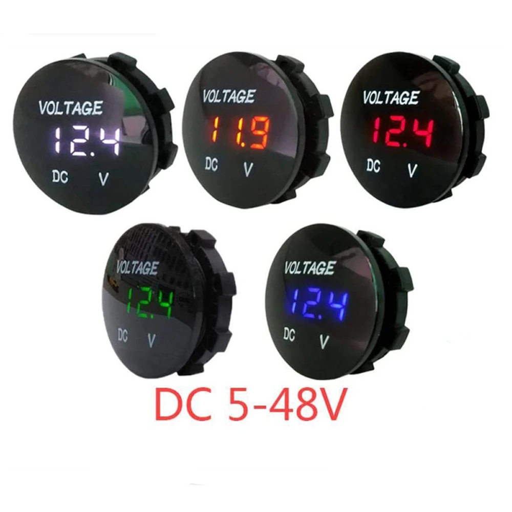 Voltímetro Digital para motocicleta, voltímetro Digital con pantalla LED, resistente al agua, Mini DC5V-48V redondo