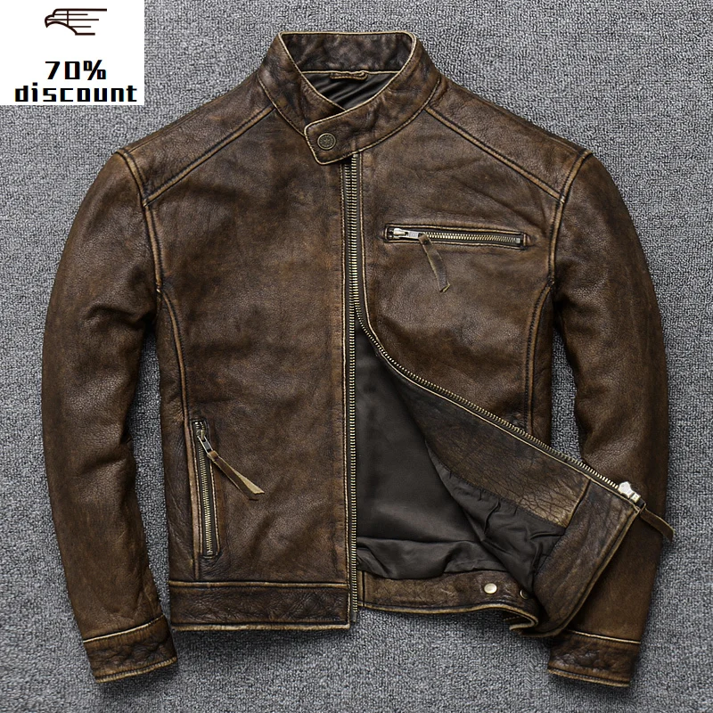 

2020 New Genuine Men's Men aviator blouson moto skull leather jacket jaqueta couro cow leather jacket