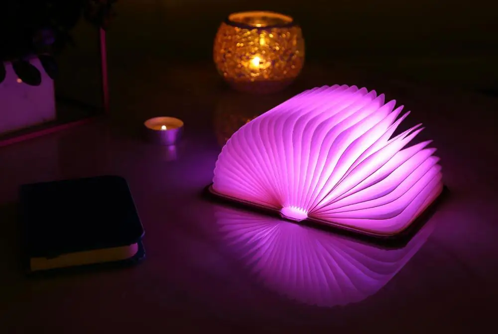 Деревянный складной зарядная книга светодиодный светильник USB Перезаряжаемый Магнитный декоративный небольшой ночной светильник теплый белый креативный подарок