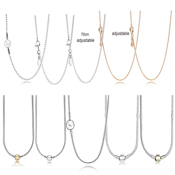 

PDB XL 04 100% 925 Sterling Silver ModelSILVER CHAIN NECKLACE (ADJUSTABLE) Basic Charm Necklace With Logo Necklace For Women