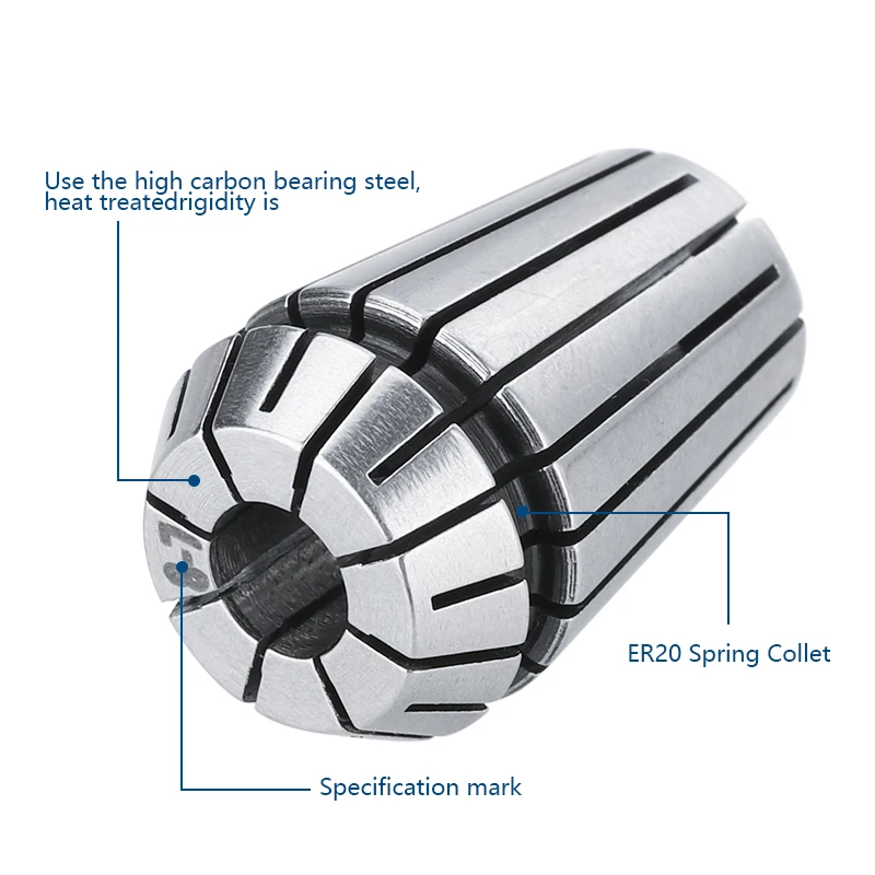 ER20 Ultra Precision Spring Collets - 0.0001" T.I.R., 0.020"-0.039" Clamping Range, USA Quality Control