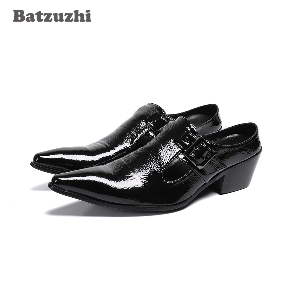 NEW 2023 US6-S12 Personality Men's Shoes Pointed Toe Black Genuine Leather Dress Shoes Slip-on Business Shoes Zapatos Hombre