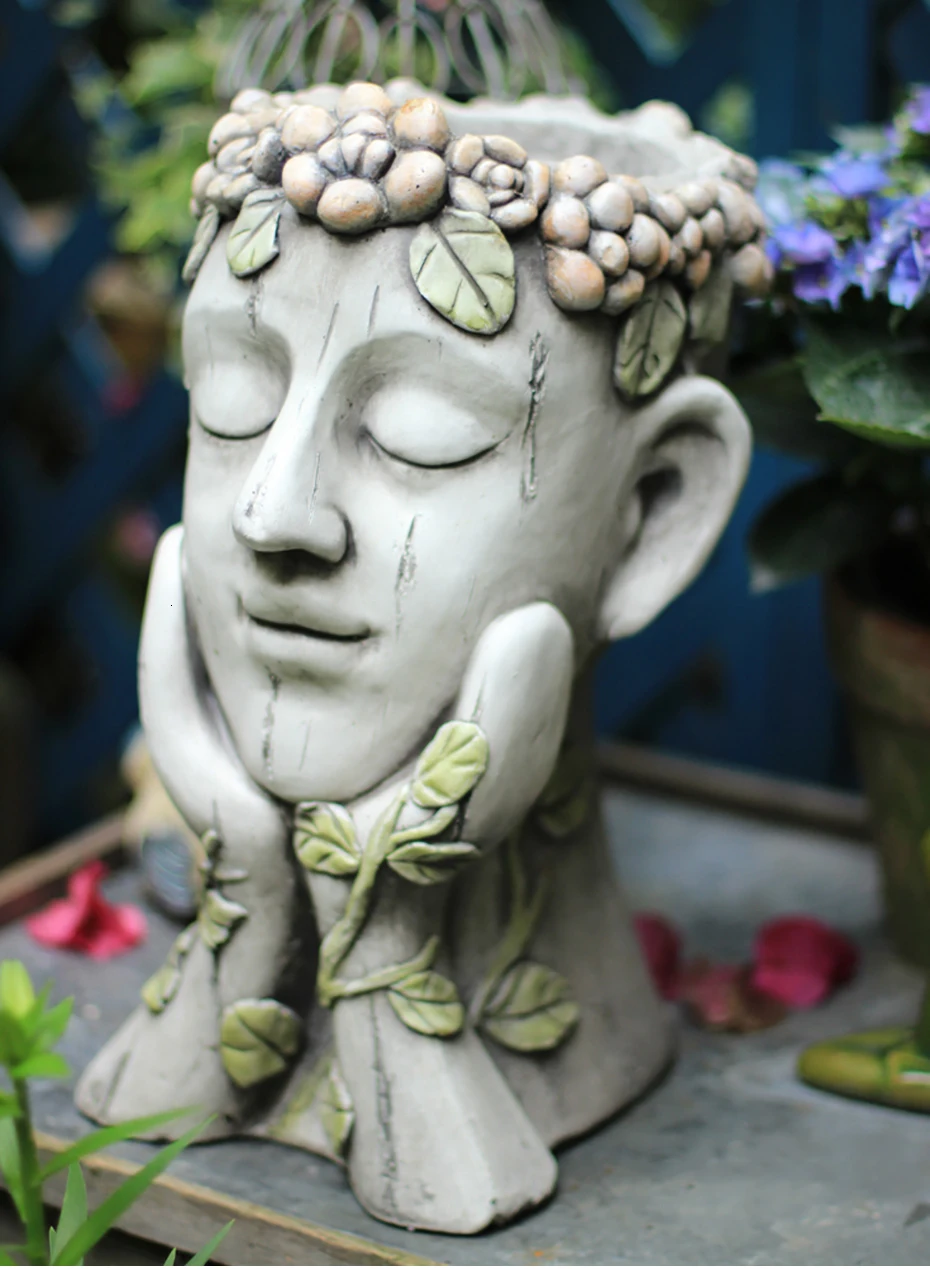Открытый медитация искусство голова человека цветочный горшок предметы интерьера портрет статуя мальчик мясистый цветочный горшок ремесла скульптура украшение