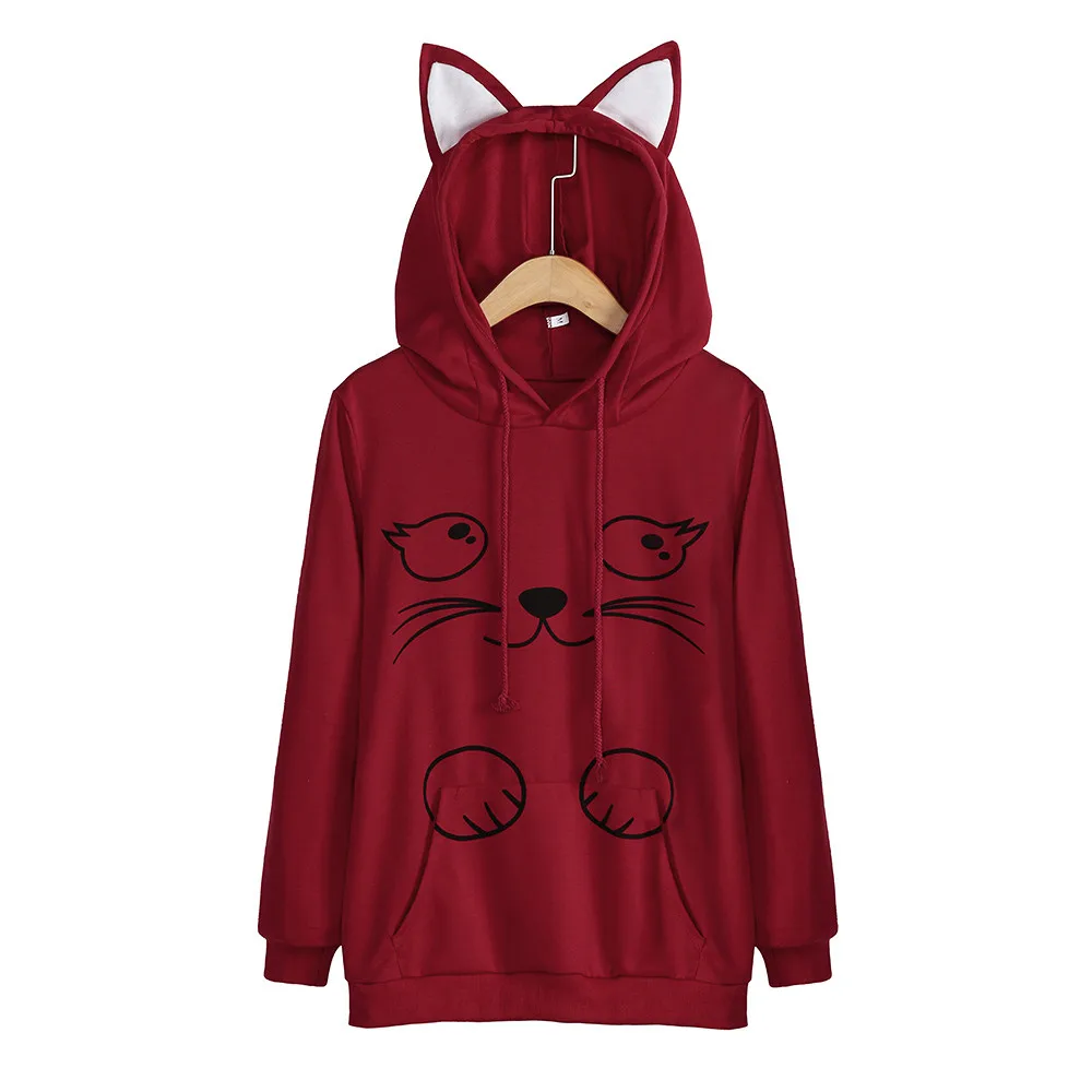 

Womens Sweatshirt Fashion Cute Cat Long Sleeve Hoodie Sweatshirt Casual Hooded Pullover Tops Tracksuit Busos Para Mujer #NG