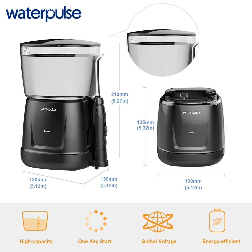 

Waterpulse V700 and V400 9pcs Jet Tips Water Power Flosser 1000ml Capacity Oral Irrigator Traveler Portable Dental Oral Flosser