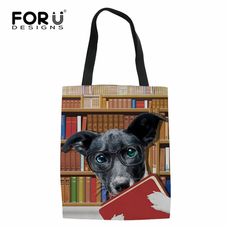 FORUDESIGNS/сумки для покупок с объемным рисунком книги кошки собаки, повседневные женские льняные сумки-тоут, Экологичная большая тканевая сумка для хранения - Цвет: CC3645Z22