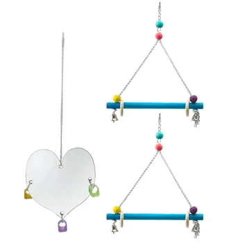 

3 Pack Parrot Chicken Swings Toys Bird Cage Stand Perch Hens One Side Bird Mirror Toys with Chew Rings